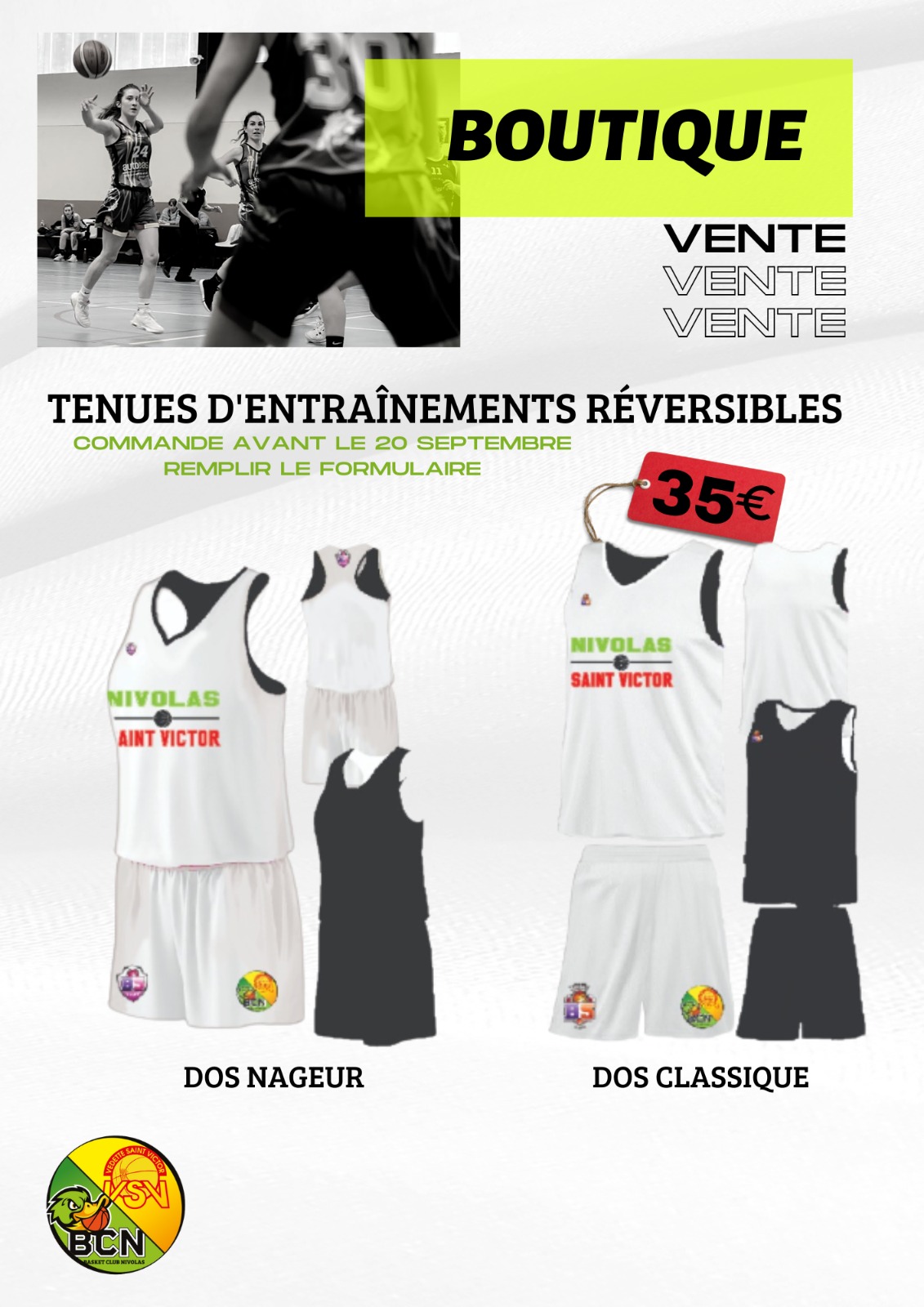 tenue réversible basket commande